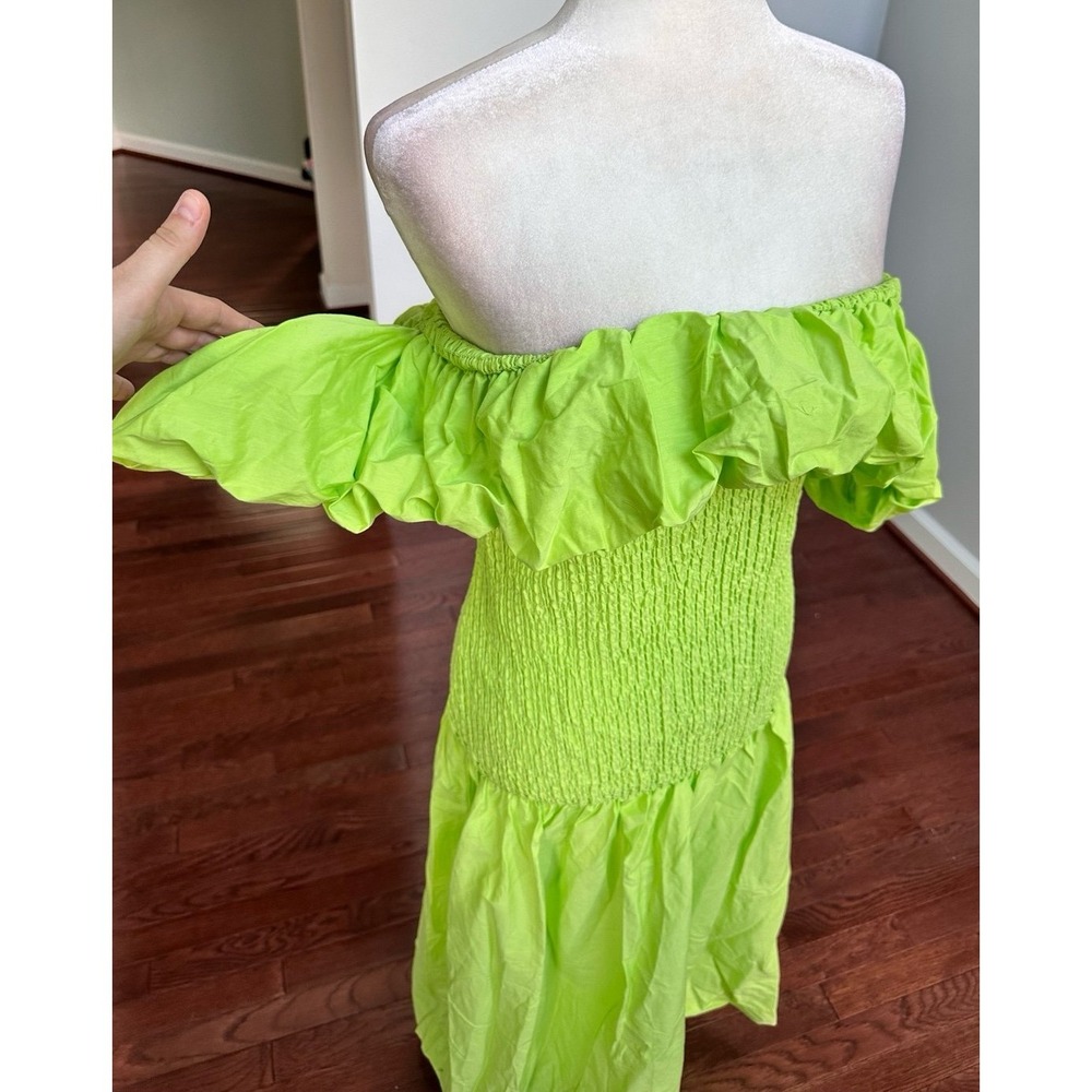 New York‎ & Company Lime Green Off The Shoulder Puffy Sleeve Maxi Dress NWT - Picture 3 of 7